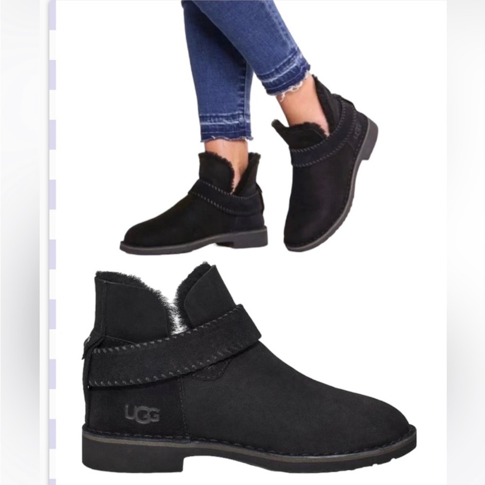 UGG Women's McKay Boots  8.5 Short Chelsea PullOn Black Suede Sherpa Shearling